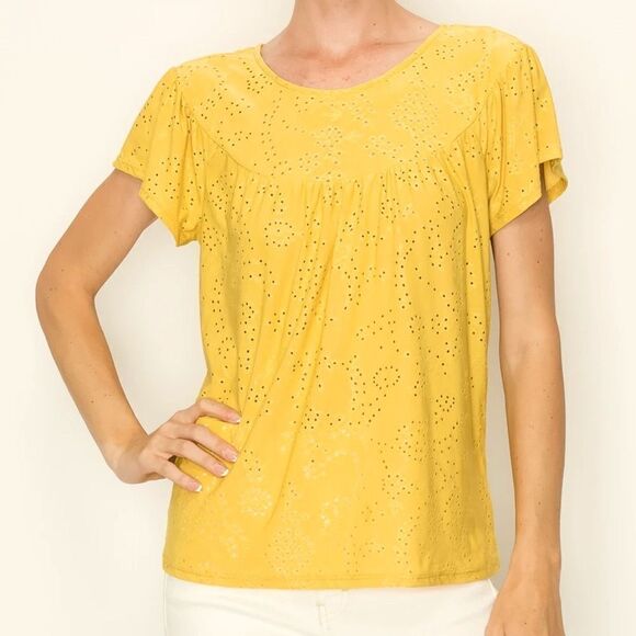 W5 Concepts Women’s XL Floral Eyelet Flutter Sleeve  Top NWT - Picture 1 of 9
